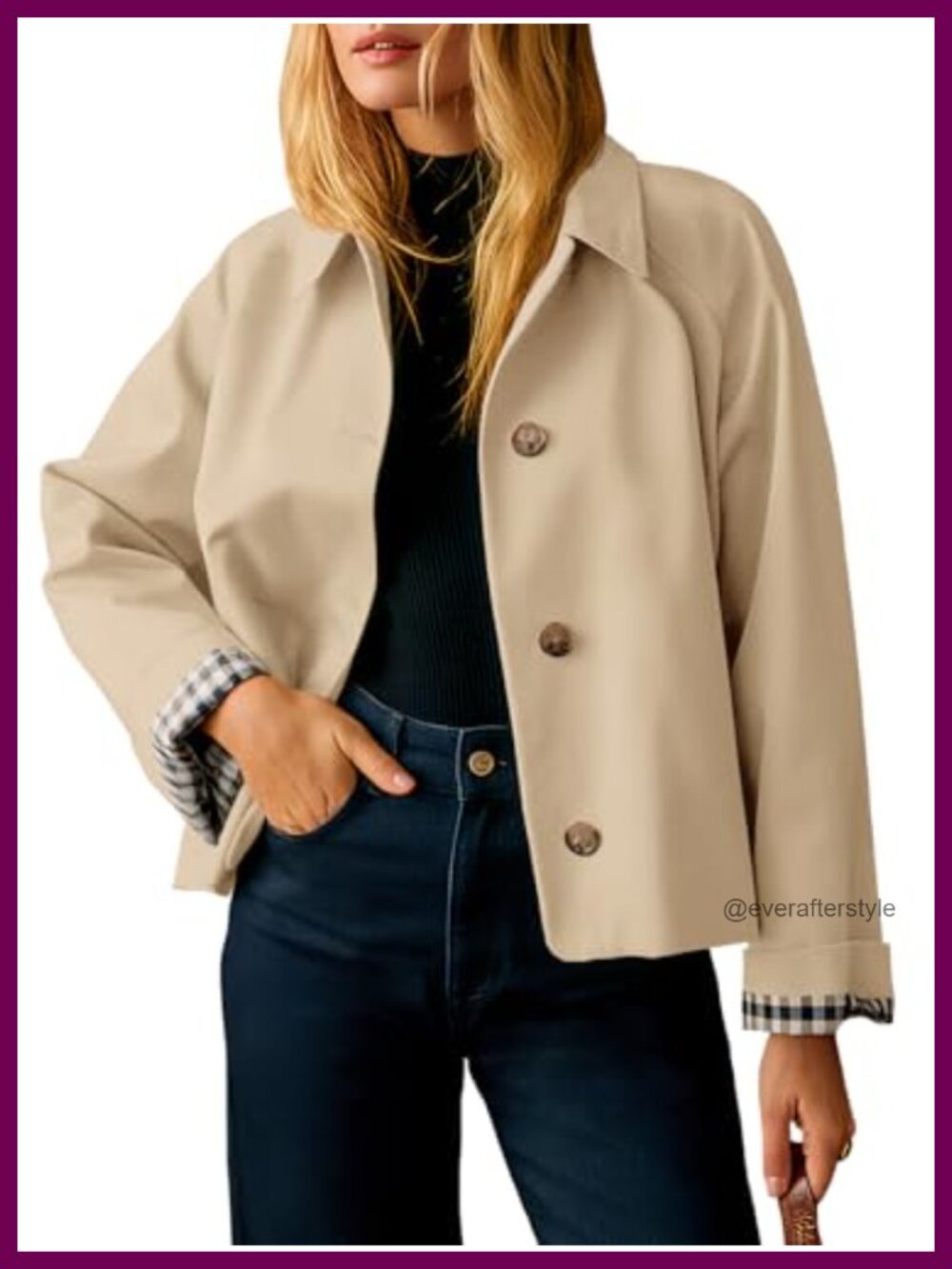 Cropped Trench Coat Lightweight Single Breasted Loose Fit Jacket
